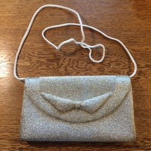 VTG White Beaded Clutch Evening Bag NWOT